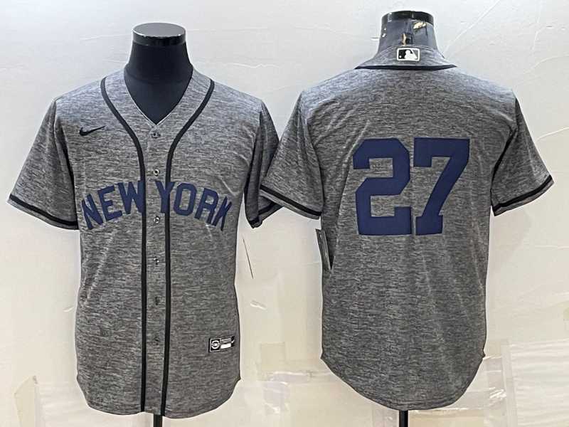 Men%27s New York Yankees #27 Giancarlo Stanton No Name Grey Gridiron Cool Base Stitched Jersey->new york yankees->MLB Jersey
